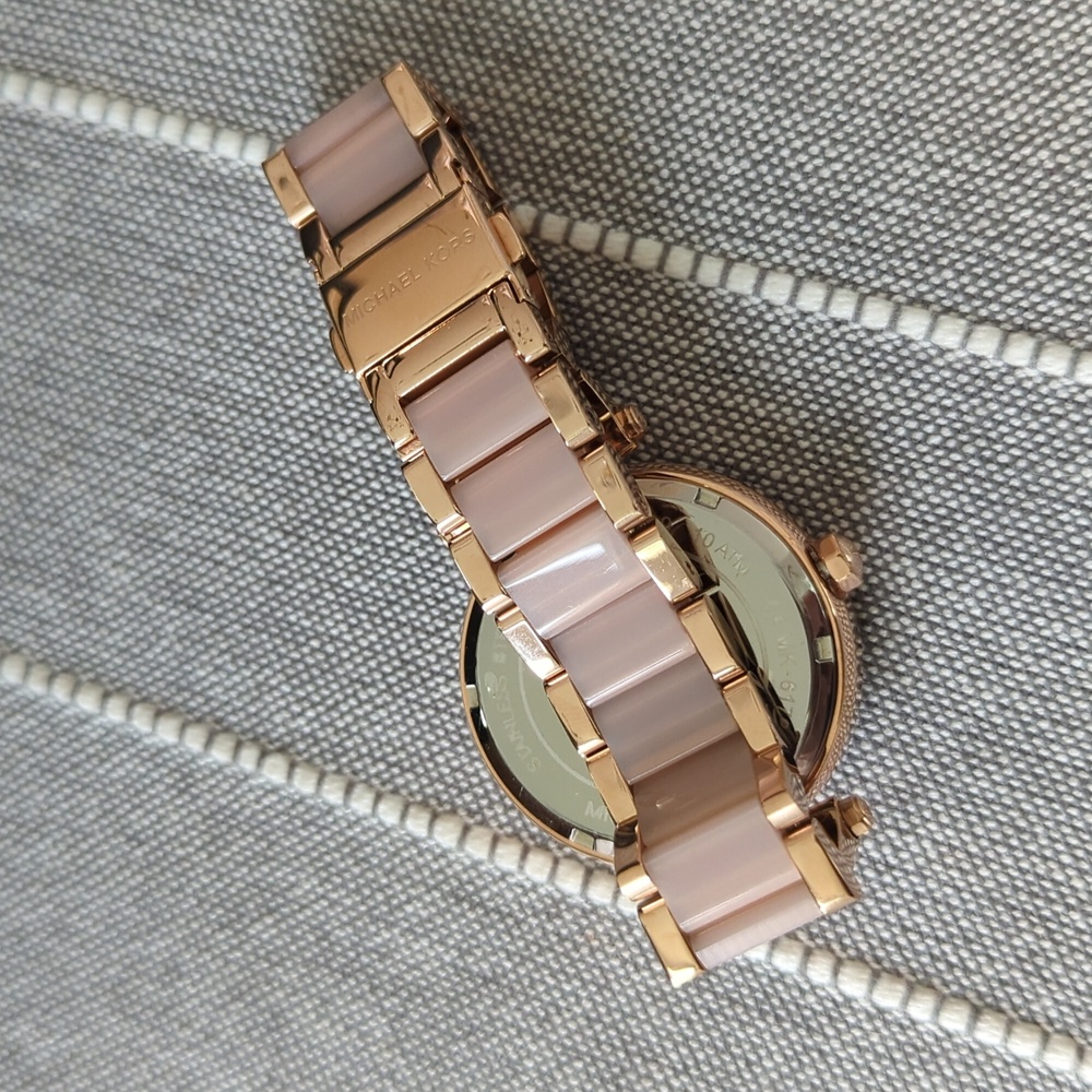 Michael Kors Rose Gold and Blush Resin Logo Crystal Watch - Picture 4 of 4